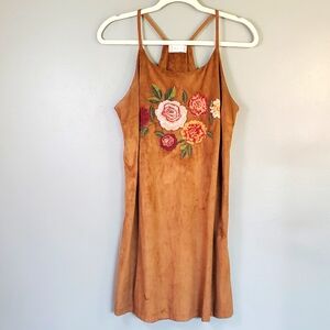 Altar'd State Tan Dress with Floral Embroidery And Suede Feel. Small